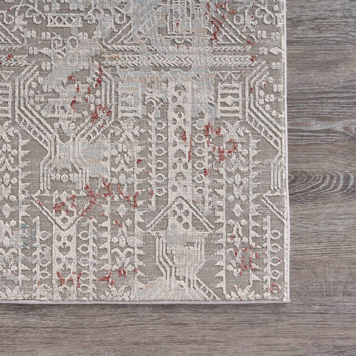 10' X 13' Gray Ivory Slate Blue And Wine Red Geometric Stain Resistant Area Rug - Homeroots - Flyclothing LLC