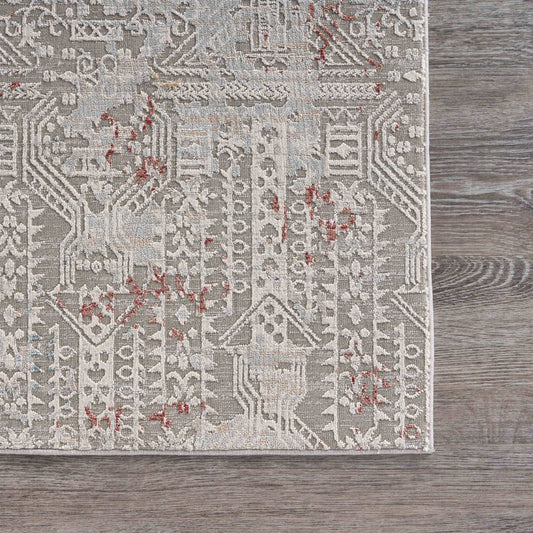 10' X 13' Gray Ivory Slate Blue And Wine Red Geometric Stain Resistant Area Rug - Homeroots - Flyclothing LLC