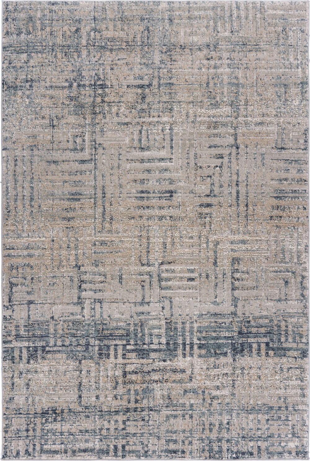 2' X 3' Cream Blue And Ivory Geometric Distressed Stain Resistant Area Rug - Homeroots