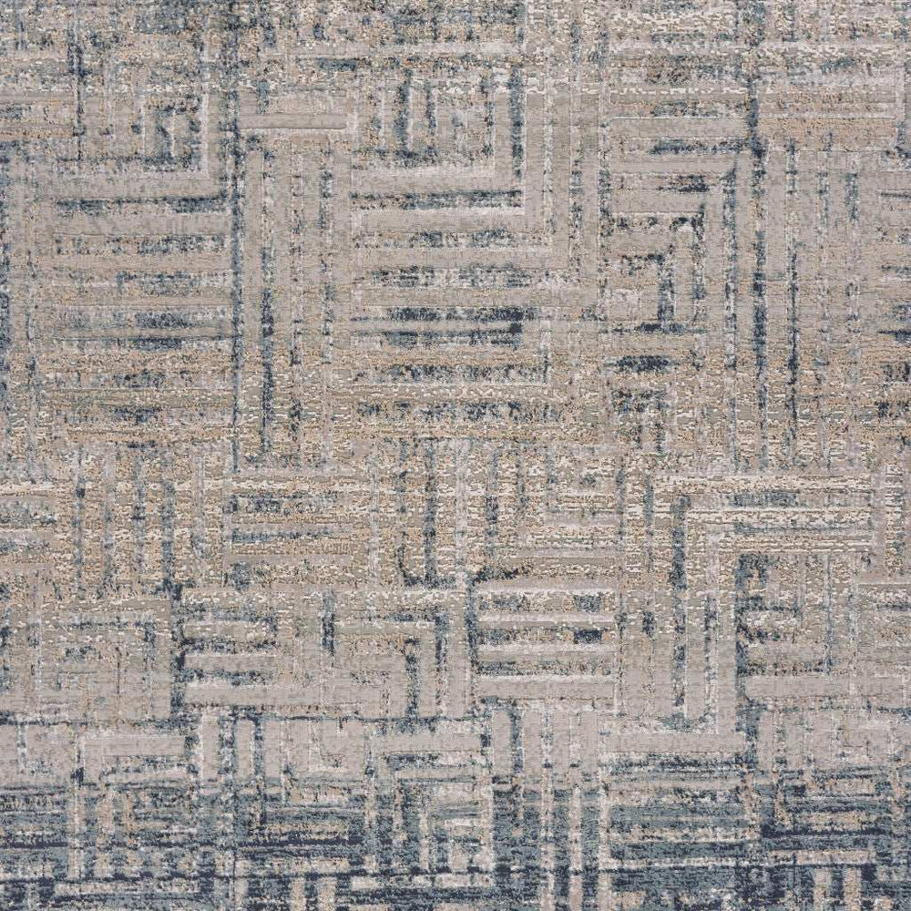 8' Cream Blue And Ivory Geometric Distressed Runner Rug - Homeroots - Flyclothing LLC