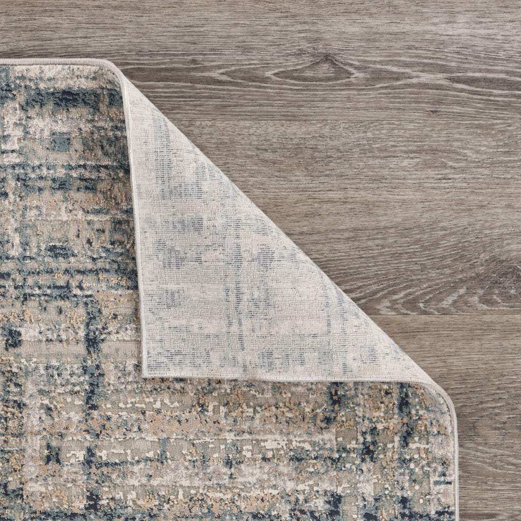 8' Cream Blue And Ivory Geometric Distressed Runner Rug - Homeroots - Flyclothing LLC