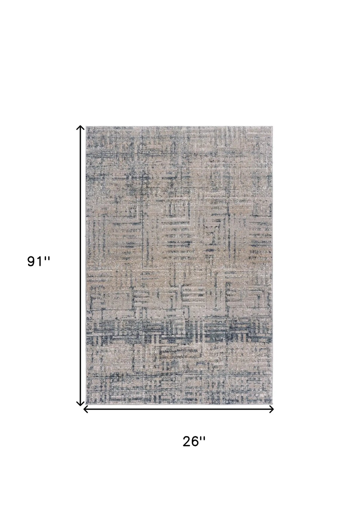 8' Cream Blue And Ivory Geometric Distressed Runner Rug - Homeroots - Flyclothing LLC