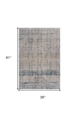 8' Cream Blue And Ivory Geometric Distressed Runner Rug - Homeroots - Flyclothing LLC