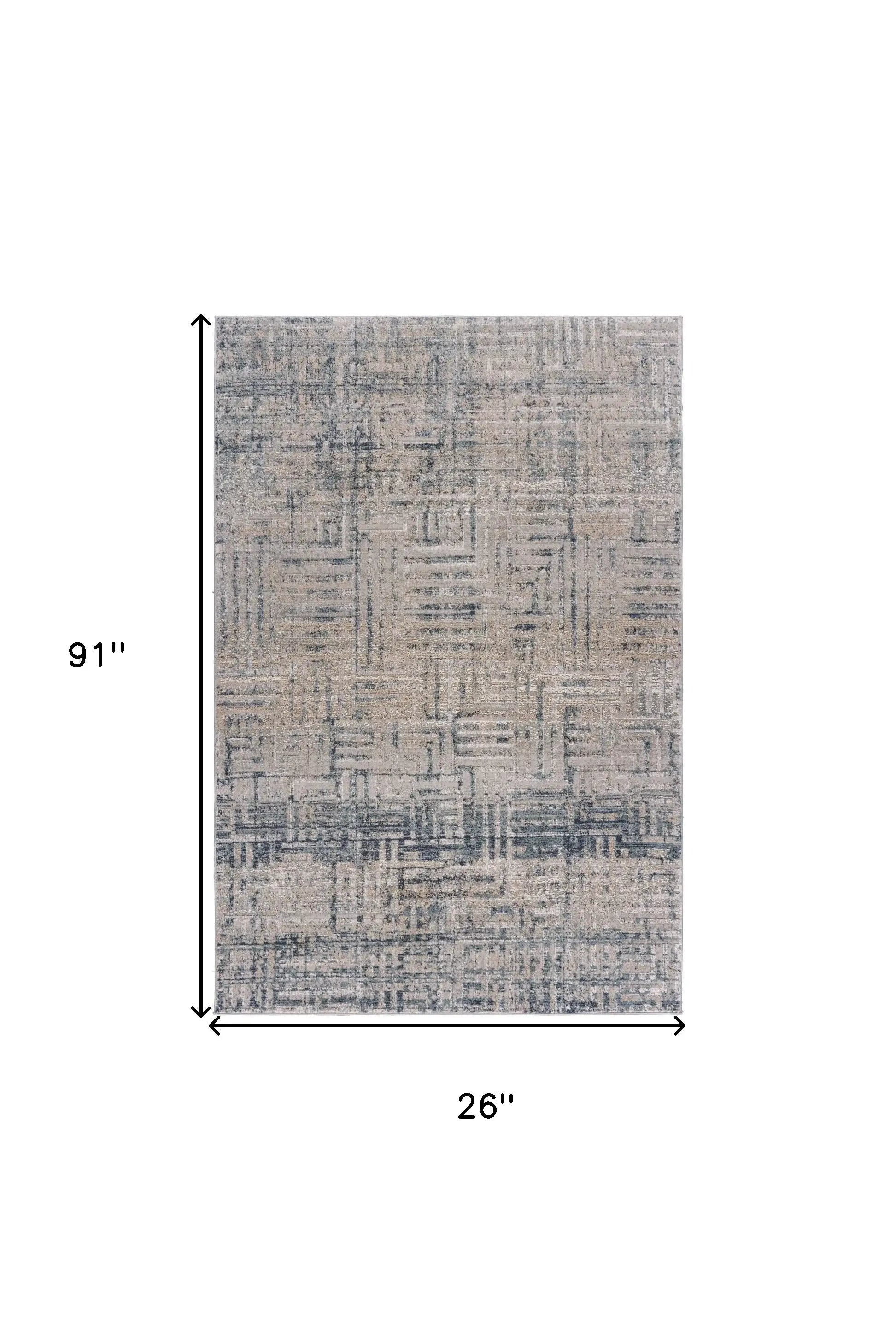 8' Cream Blue And Ivory Geometric Distressed Runner Rug - Homeroots - Flyclothing LLC