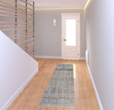 8' Cream Blue And Ivory Geometric Distressed Runner Rug - Homeroots