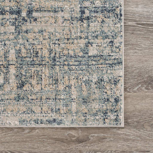 5' X 8' Cream Blue And Ivory Geometric Distressed Stain Resistant Area Rug - Homeroots - Flyclothing LLC