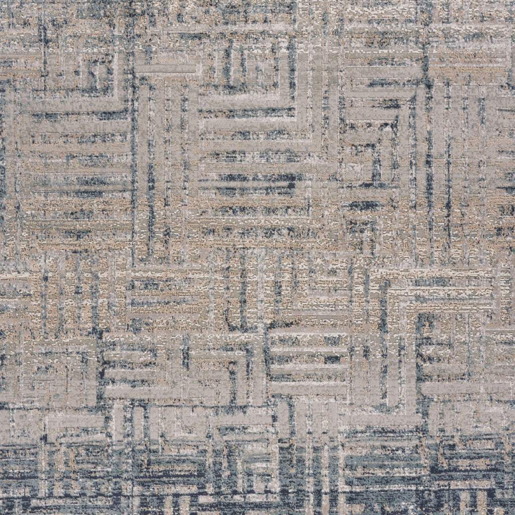 8' X 11' Cream Blue And Ivory Geometric Distressed Stain Resistant Area Rug - Homeroots - Flyclothing LLC