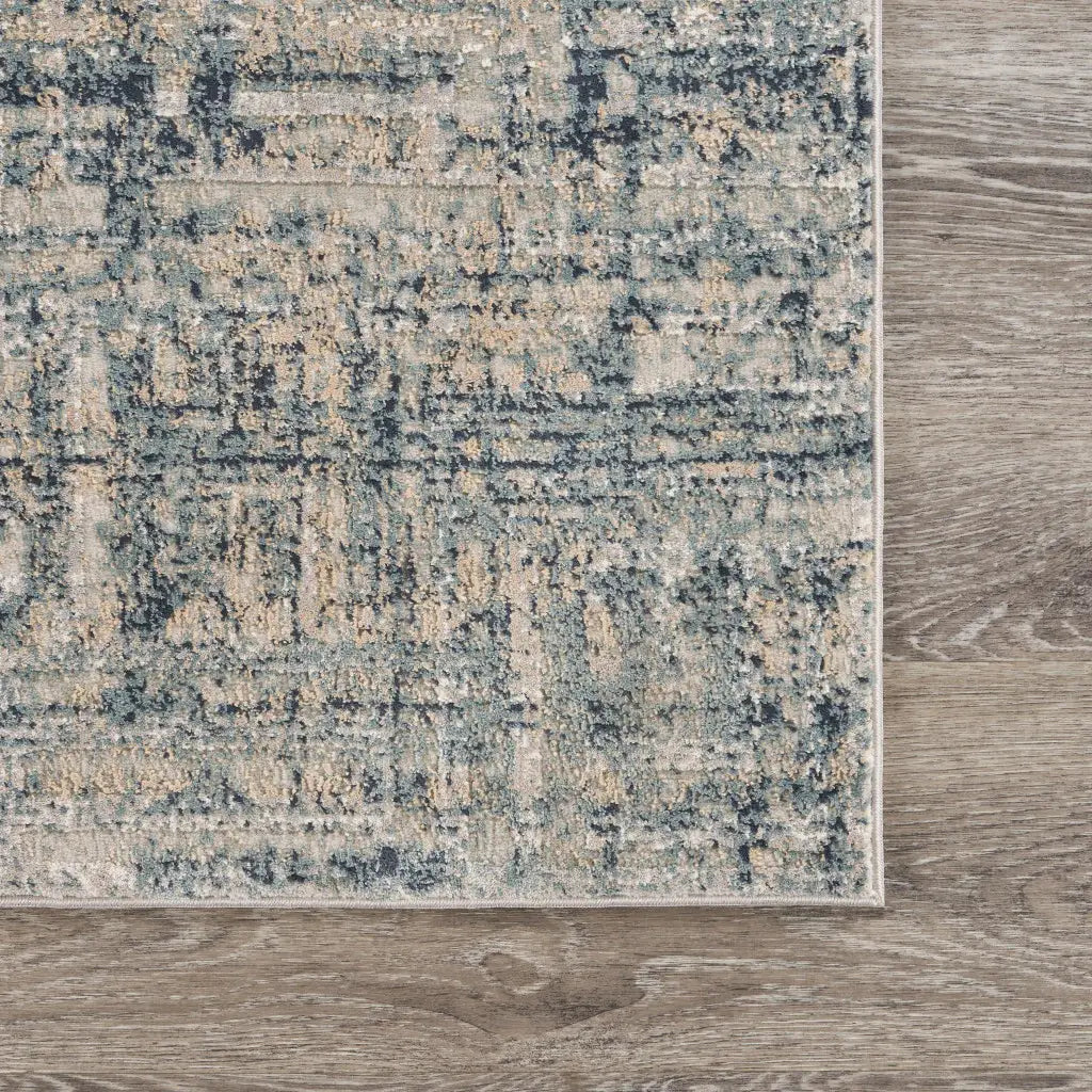 8' X 11' Cream Blue And Ivory Geometric Distressed Stain Resistant Area Rug - Homeroots - Flyclothing LLC