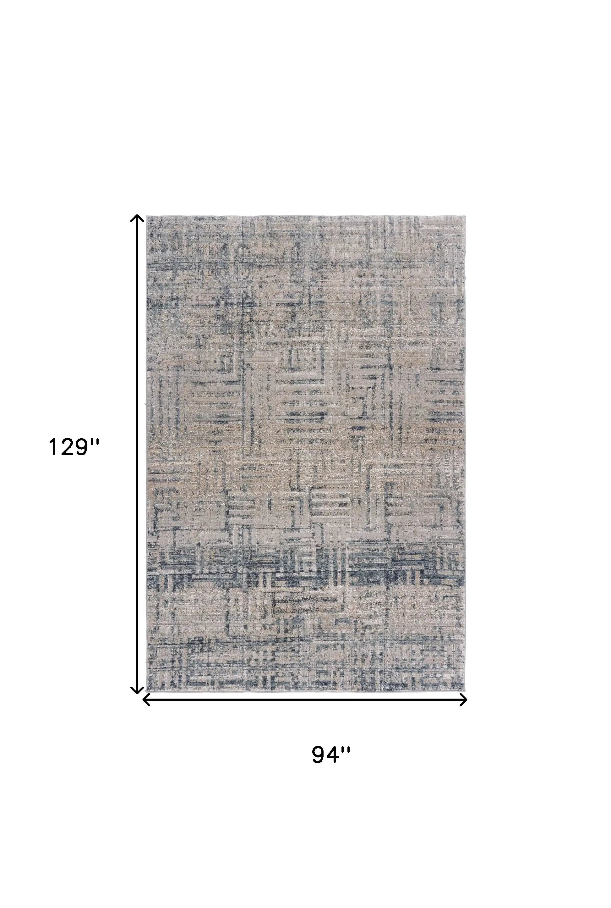 8' X 11' Cream Blue And Ivory Geometric Distressed Stain Resistant Area Rug - Homeroots - Flyclothing LLC