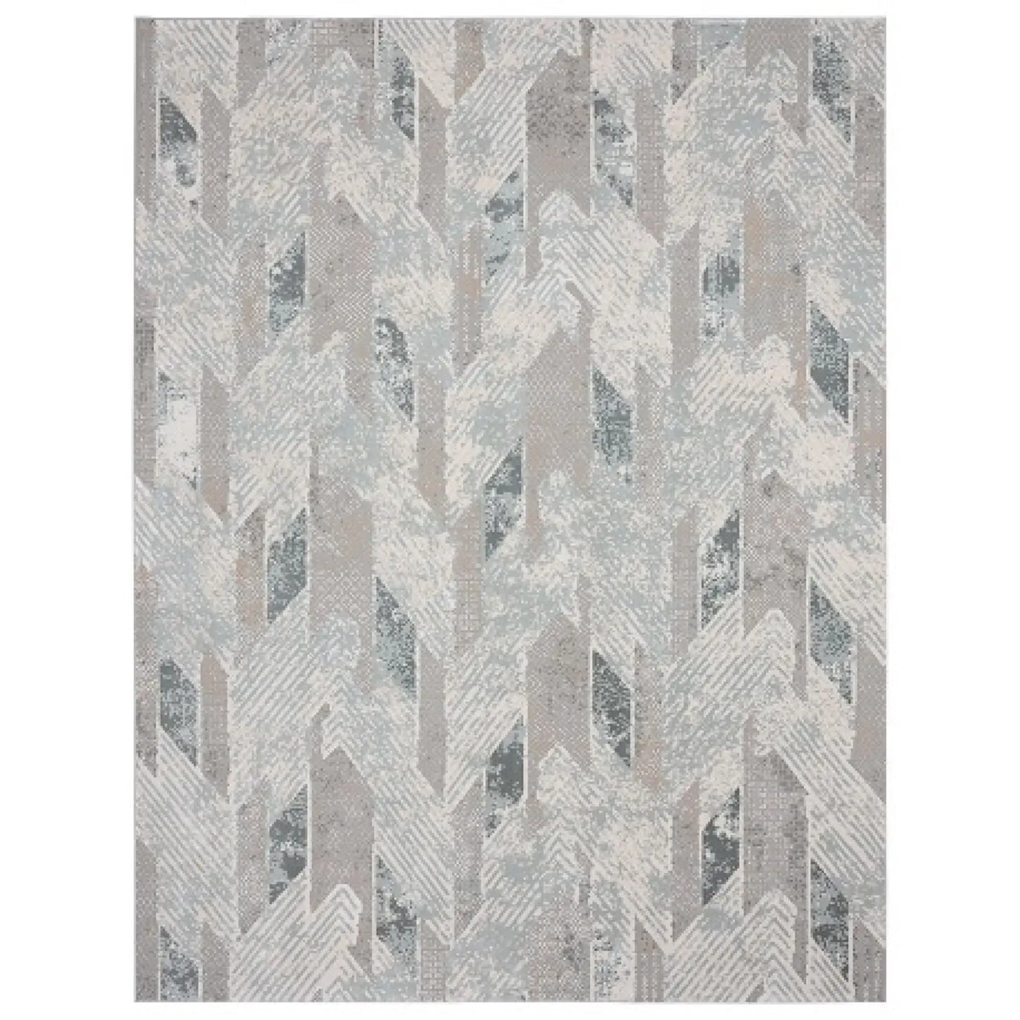 2' X 3' Gray Blue And Cream Geometric Distressed Stain Resistant Area Rug - Homeroots - Flyclothing LLC
