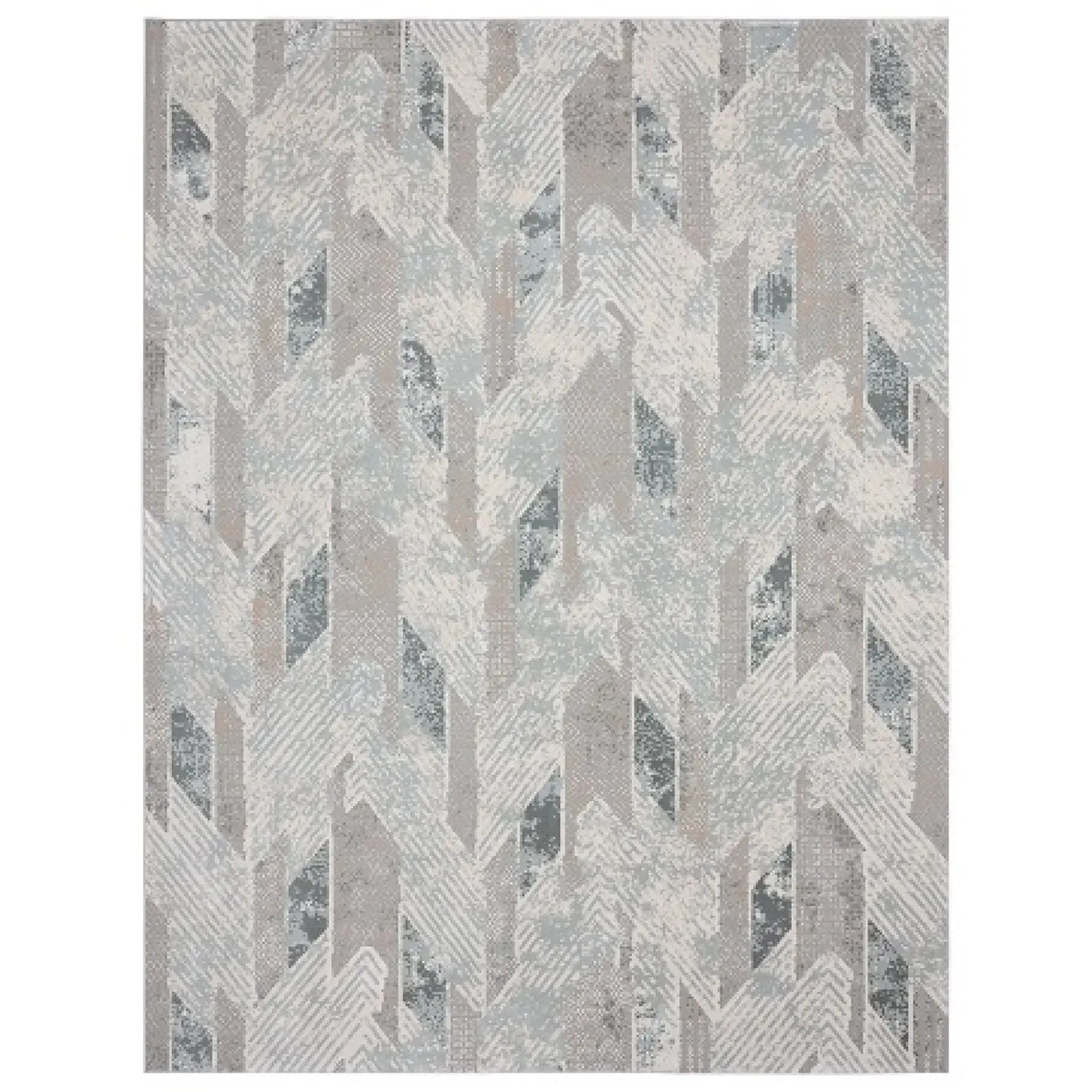 2' X 3' Gray Blue And Cream Geometric Distressed Stain Resistant Area Rug - Homeroots - Flyclothing LLC