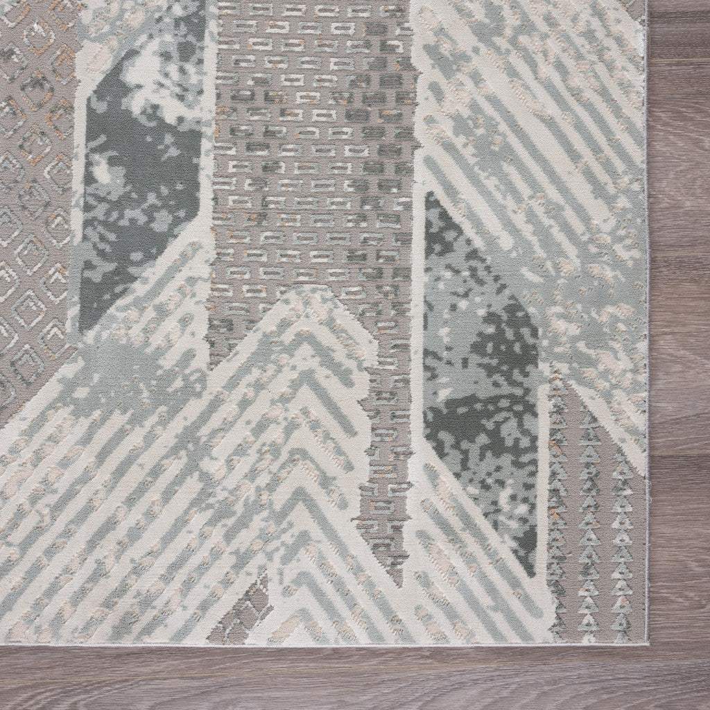 2' X 3' Gray Blue And Cream Geometric Distressed Stain Resistant Area Rug - Homeroots - Flyclothing LLC