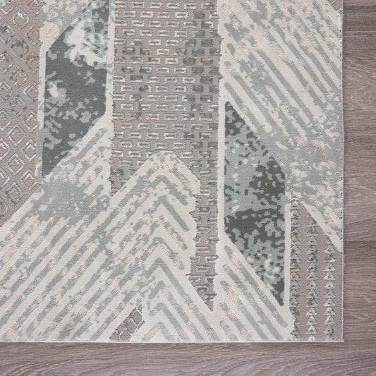 2' X 3' Gray Blue And Cream Geometric Distressed Stain Resistant Area Rug - Homeroots - Flyclothing LLC