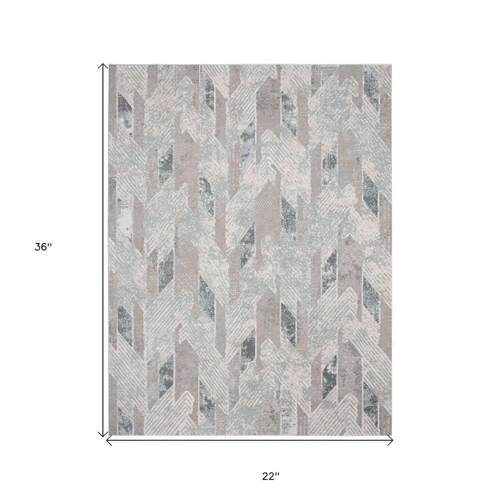 2' X 3' Gray Blue And Cream Geometric Distressed Stain Resistant Area Rug - Homeroots - Flyclothing LLC