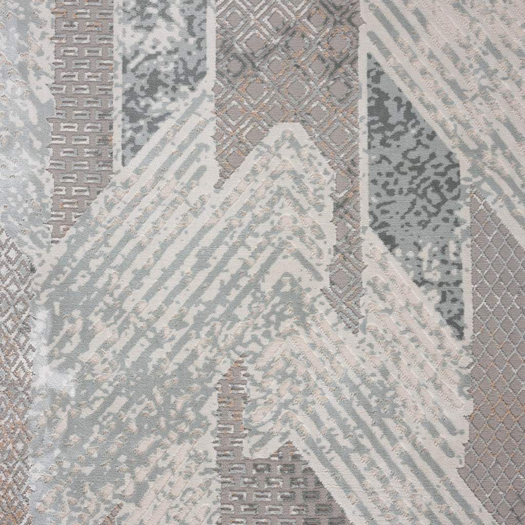 9' X 12' Gray Blue And Cream Geometric Distressed Stain Resistant Area Rug - Homeroots - Flyclothing LLC