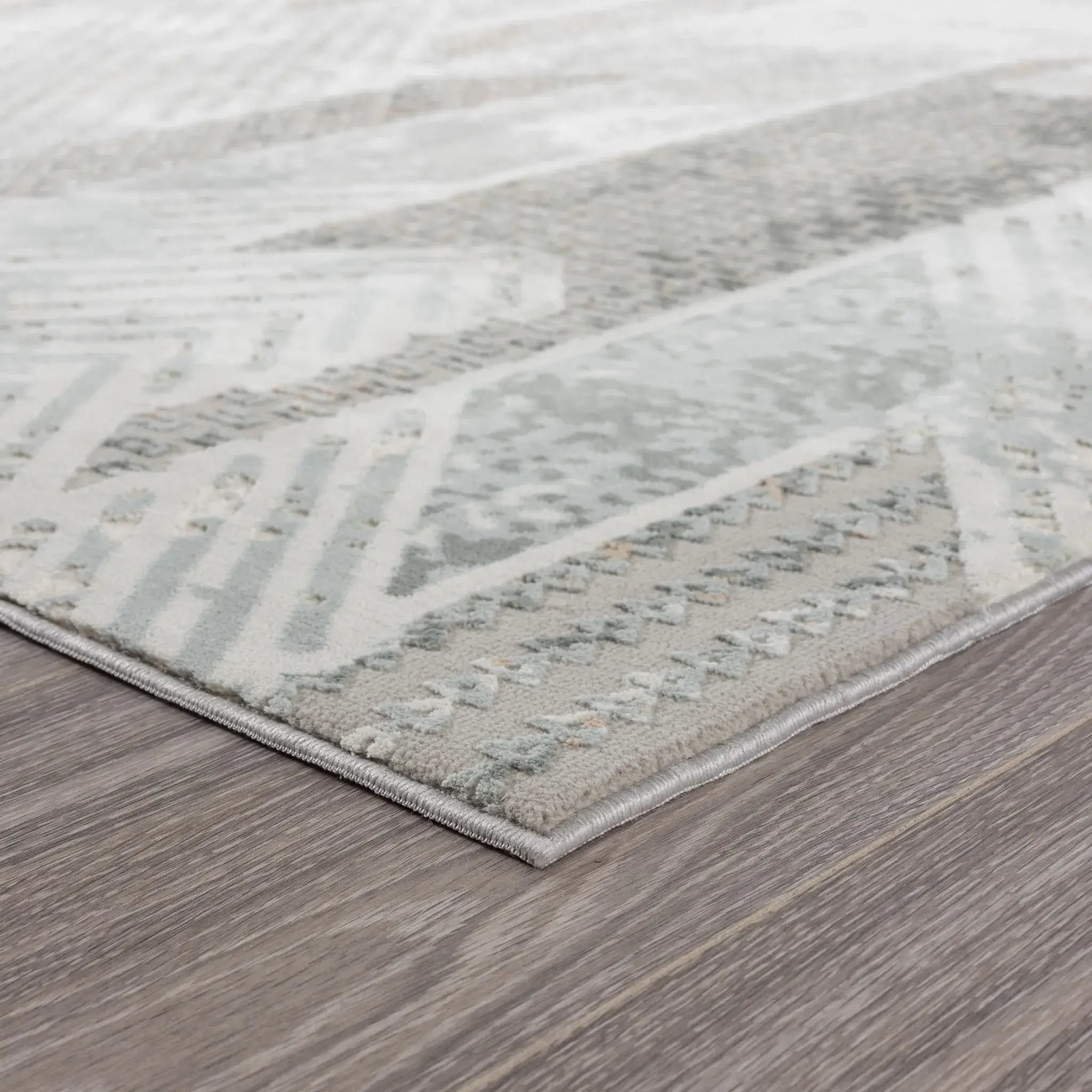 9' X 12' Gray Blue And Cream Geometric Distressed Stain Resistant Area Rug - Homeroots - Flyclothing LLC