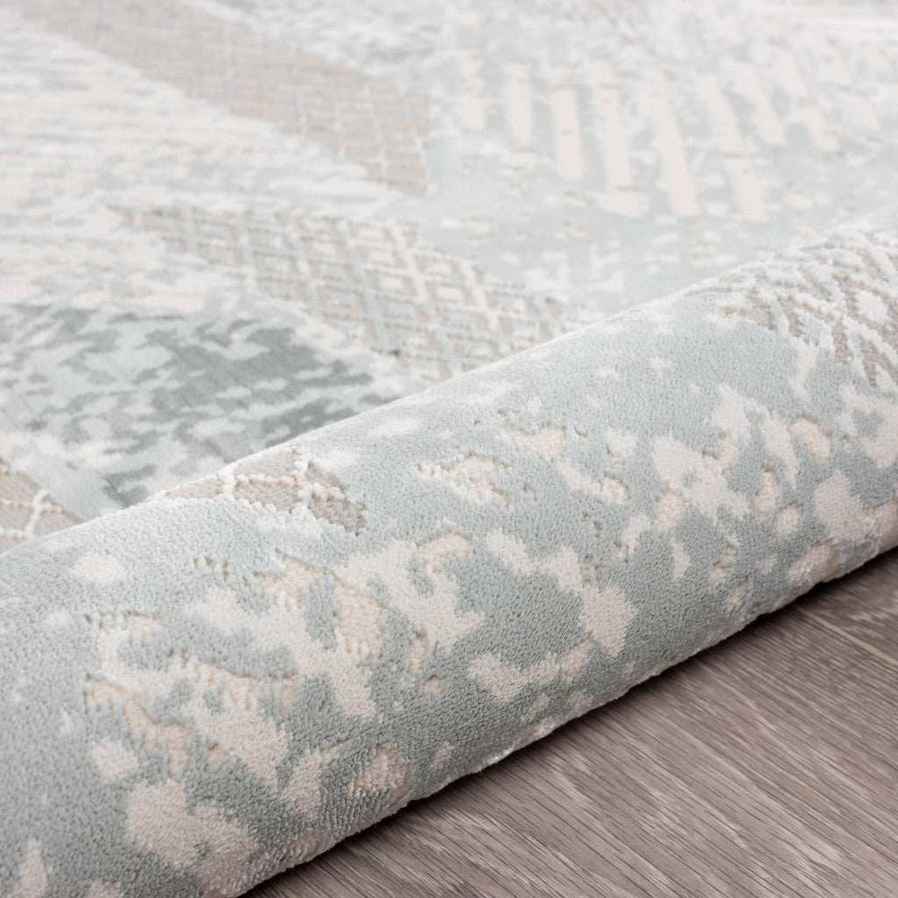 9' X 12' Gray Blue And Cream Geometric Distressed Stain Resistant Area Rug - Homeroots - Flyclothing LLC