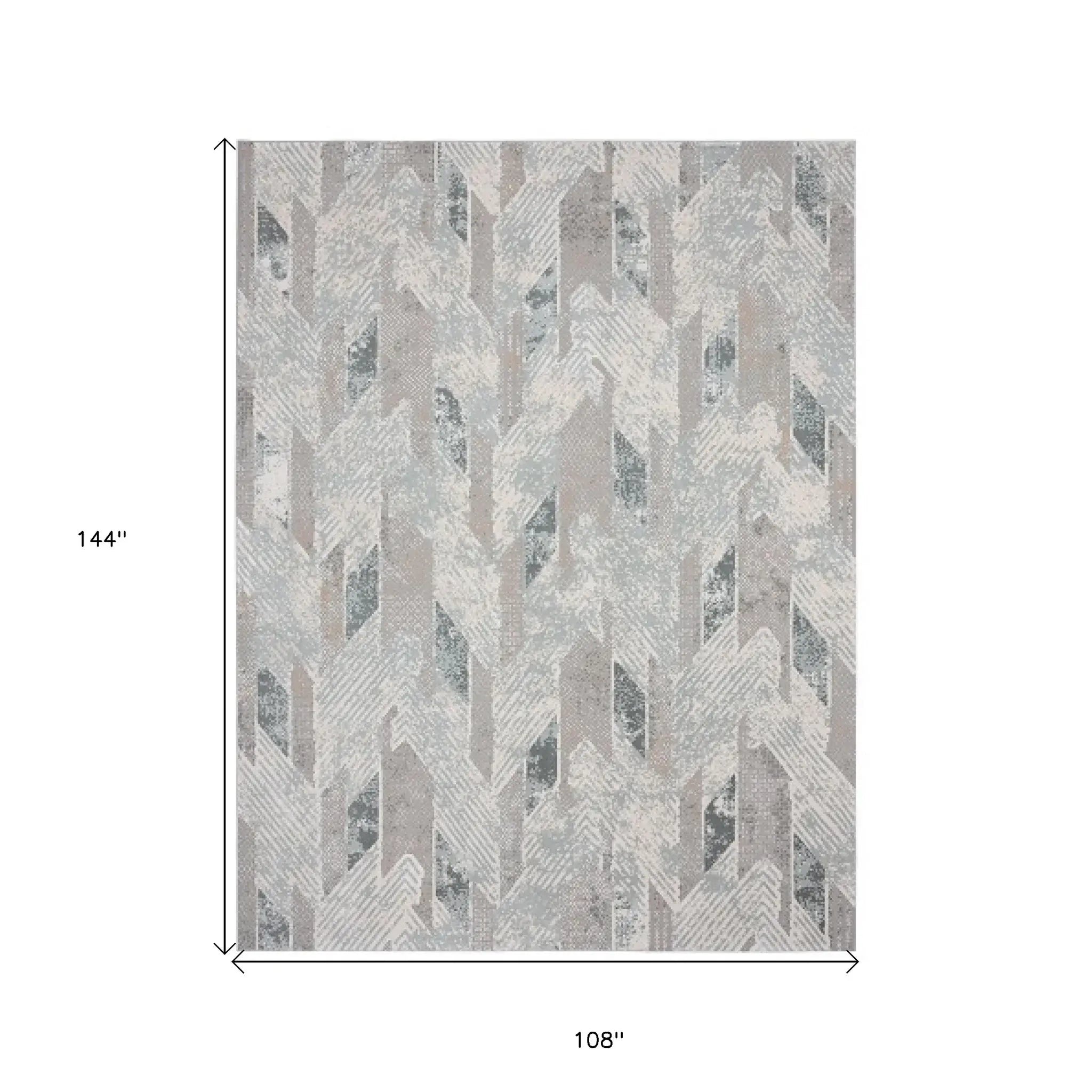 9' X 12' Gray Blue And Cream Geometric Distressed Stain Resistant Area Rug - Homeroots - Flyclothing LLC