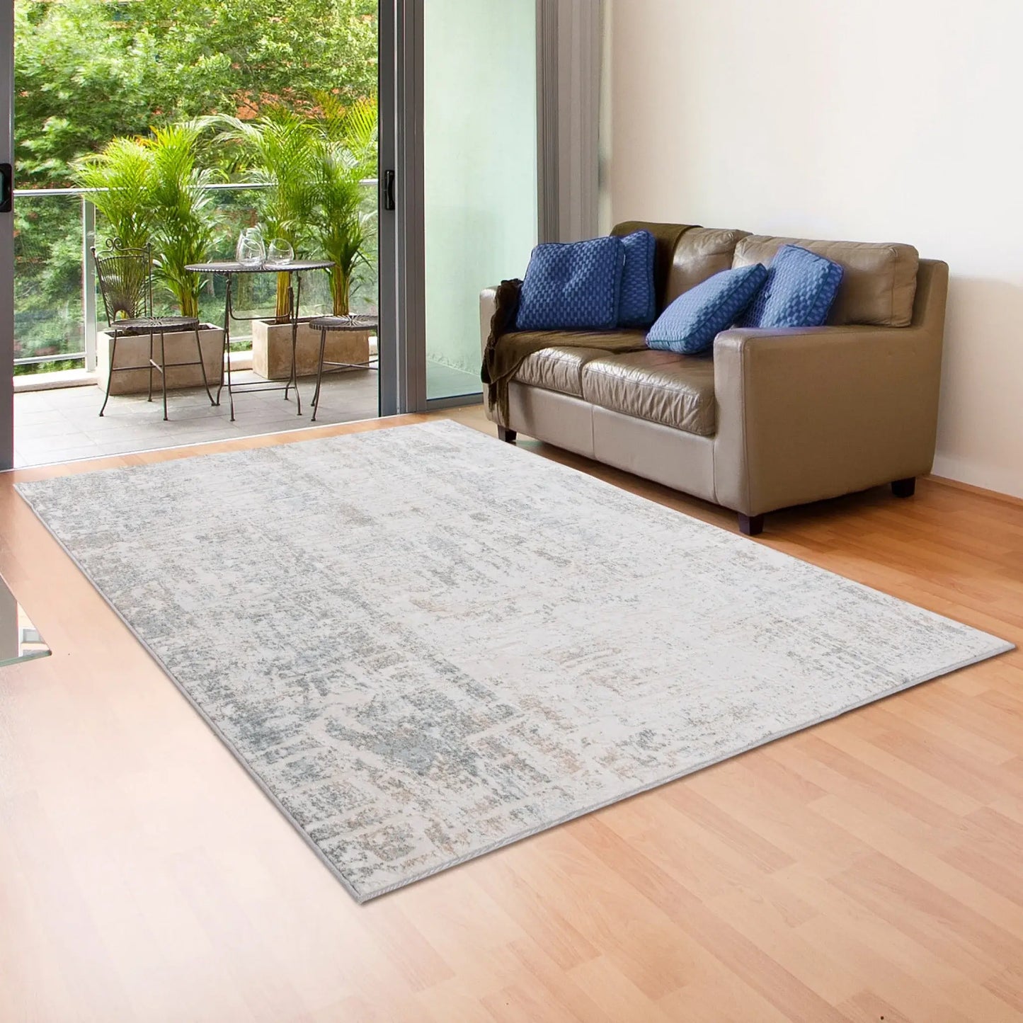 5' X 7' Gray Blue Taupe And Cream Abstract Distressed Stain Resistant Area Rug - Homeroots - Flyclothing LLC