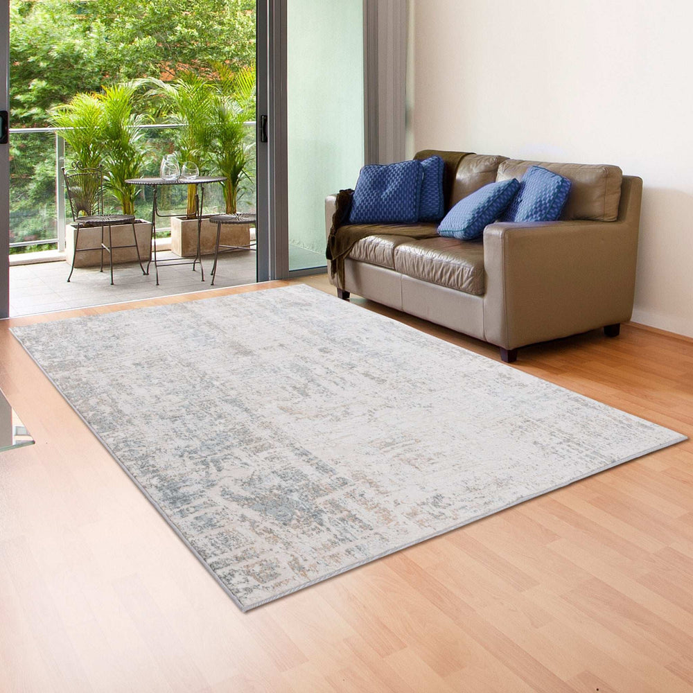 5' X 7' Gray Blue Taupe And Cream Abstract Distressed Stain Resistant Area Rug - Homeroots - Flyclothing LLC