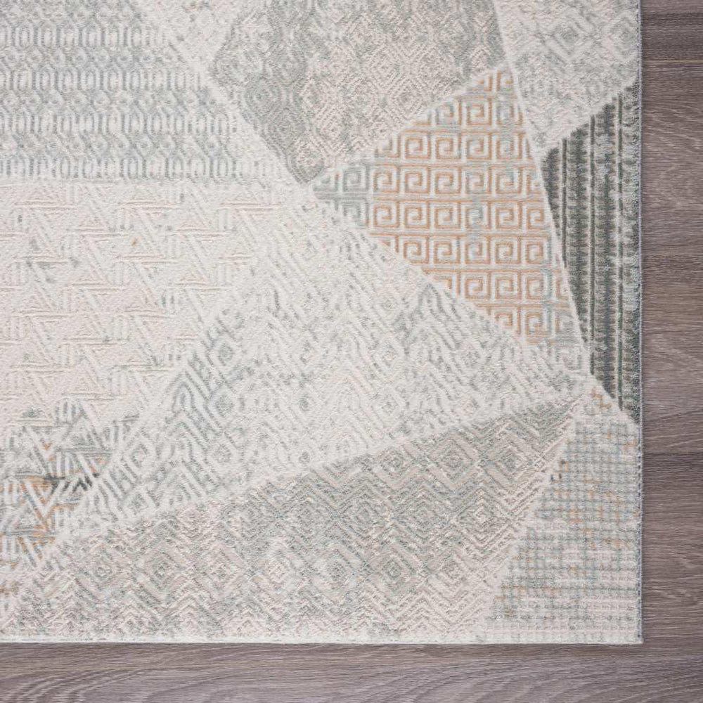 9' X 12' Gray Blue Taupe And Cream Geometric Distressed Stain Resistant Area Rug - Homeroots - Flyclothing LLC