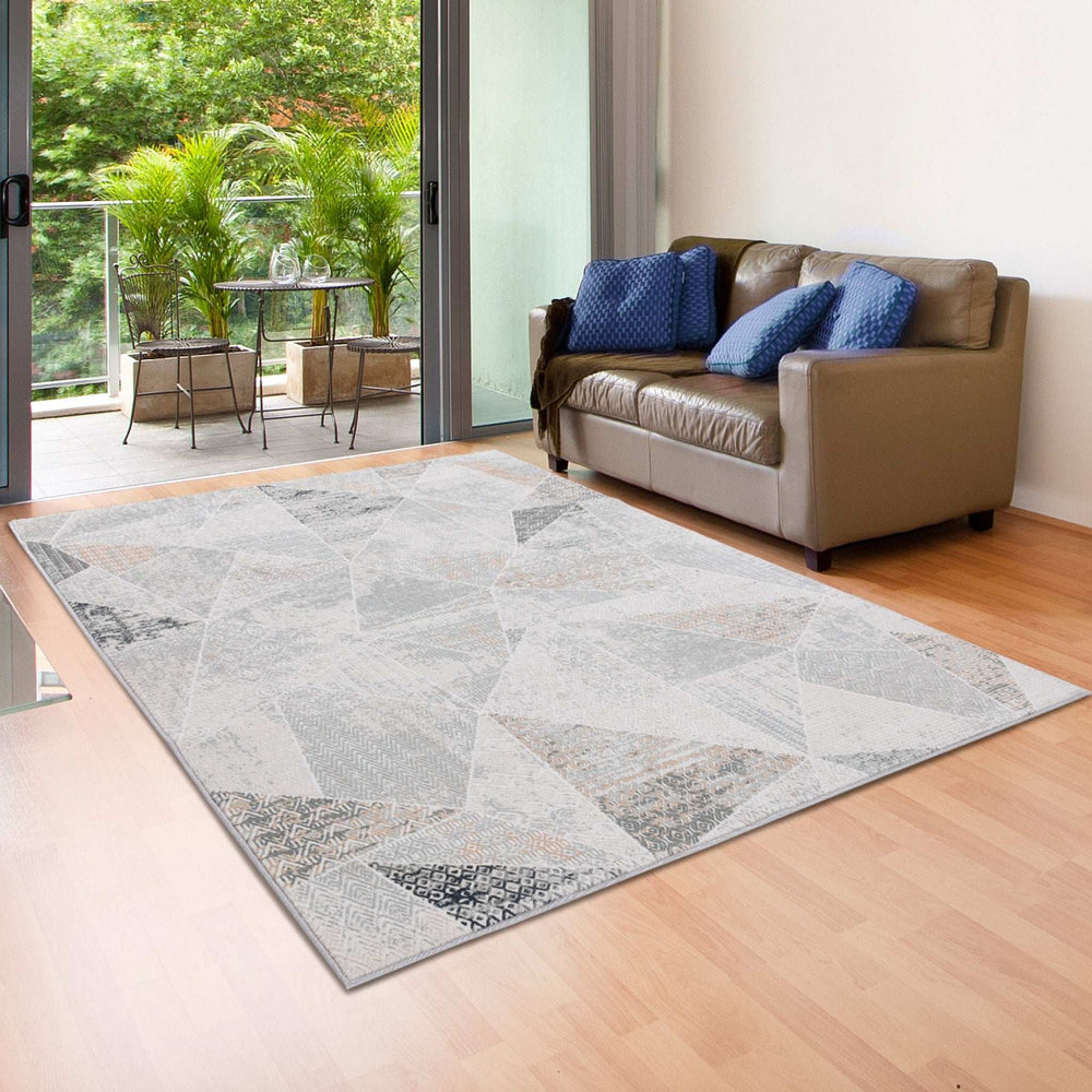 9' X 12' Gray Blue Taupe And Cream Geometric Distressed Stain Resistant Area Rug - Homeroots - Flyclothing LLC