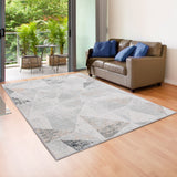 9' X 12' Gray Blue Taupe And Cream Geometric Distressed Stain Resistant Area Rug - Homeroots