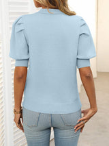 Mandy Mock Neck Puff Sleeve Sweater - Trendsi - Flyclothing LLC