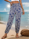 Printed Elastic Waist Pants - Trendsi
