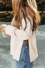 Slit Color Block Turtleneck Long Sleeve Sweater - Trendsi - Flyclothing LLC