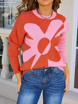 Floral Pattern Color Block Sweater - Trendsi - Flyclothing LLC