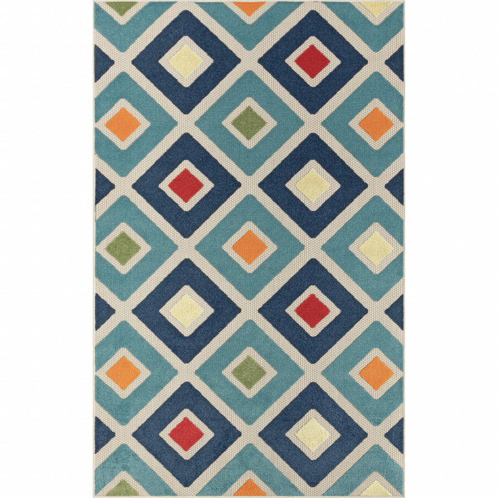 2' X 3' Blue And Ivory Geometric Stain Resistant Indoor Outdoor Area Rug - Homeroots