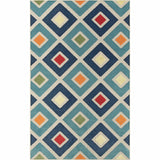 2' X 3' Blue And Ivory Geometric Stain Resistant Indoor Outdoor Area Rug - Homeroots