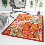 5' X 8' Orange And Ivory Floral Stain Resistant Indoor Outdoor Area Rug - Homeroots - Flyclothing LLC