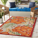 5' X 8' Orange And Ivory Floral Stain Resistant Indoor Outdoor Area Rug - Homeroots - Flyclothing LLC