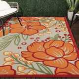 8' X 10' Orange And Ivory Floral Stain Resistant Indoor Outdoor Area Rug - Homeroots - Flyclothing LLC