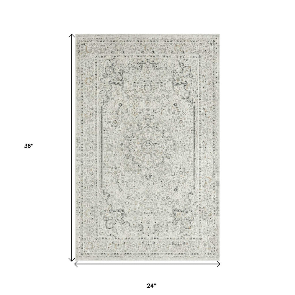 2' X 3' Ivory Gray And Taupe Floral Stain Resistant Area Rug - Homeroots - Flyclothing LLC