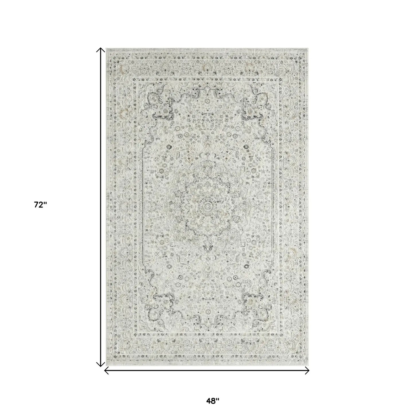 4' X 6' Ivory and Gray Floral Medallion Stain Resistant Area Rug - Homeroots - Flyclothing LLC