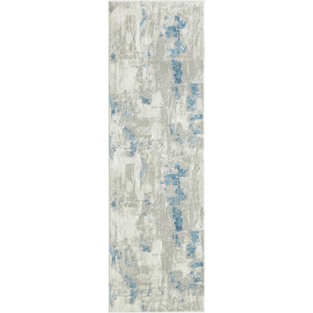 2' X 6' Ivory Gray And Blue Abstract Stain Resistant Area Rug - Homeroots