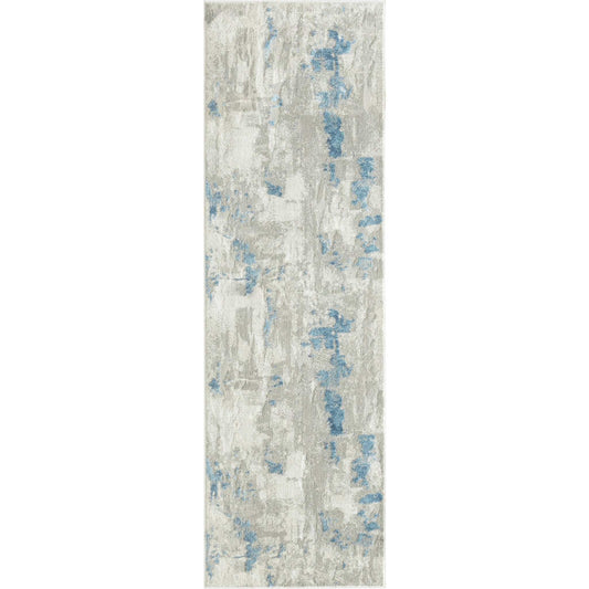 2' X 6' Ivory Gray And Blue Abstract Stain Resistant Area Rug - Homeroots - Flyclothing LLC