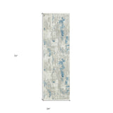 2' X 6' Ivory Gray And Blue Abstract Stain Resistant Area Rug - Homeroots - Flyclothing LLC