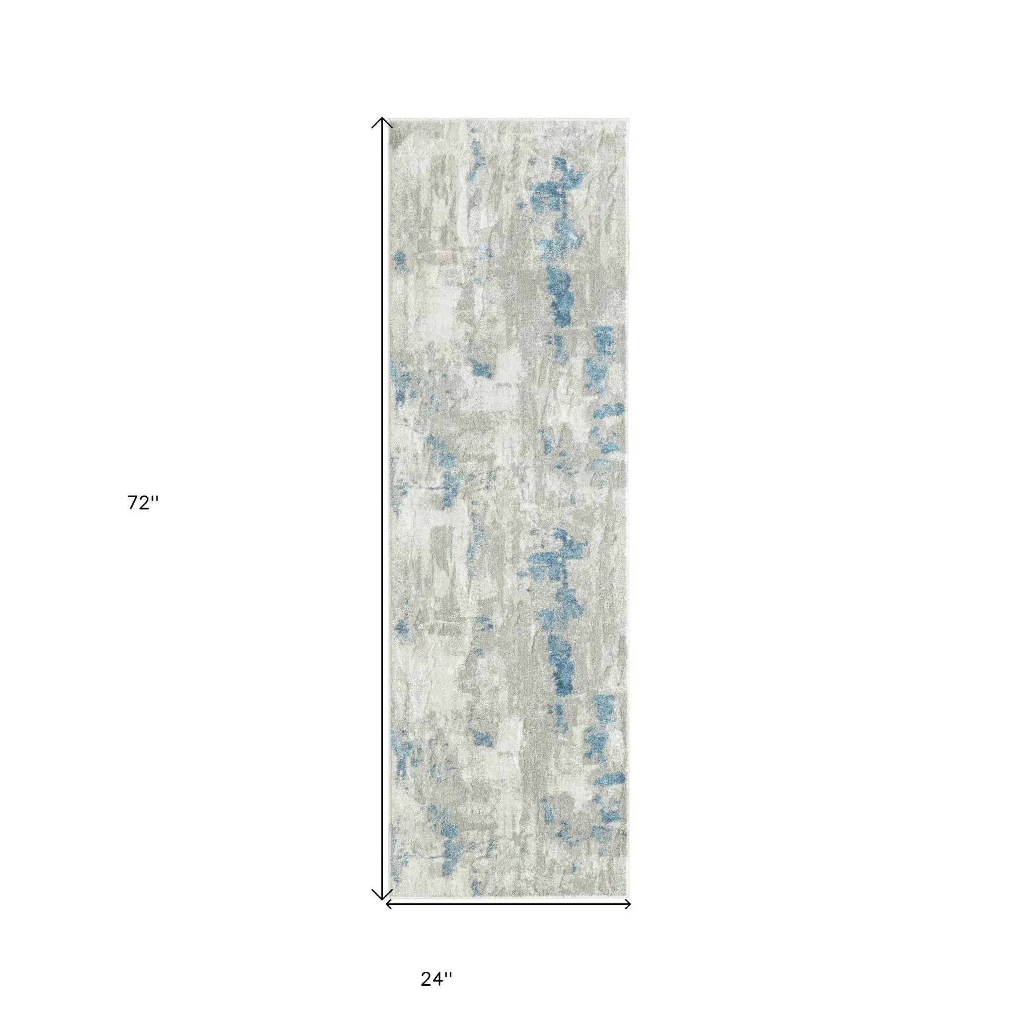 2' X 6' Ivory Gray And Blue Abstract Stain Resistant Area Rug - Homeroots - Flyclothing LLC