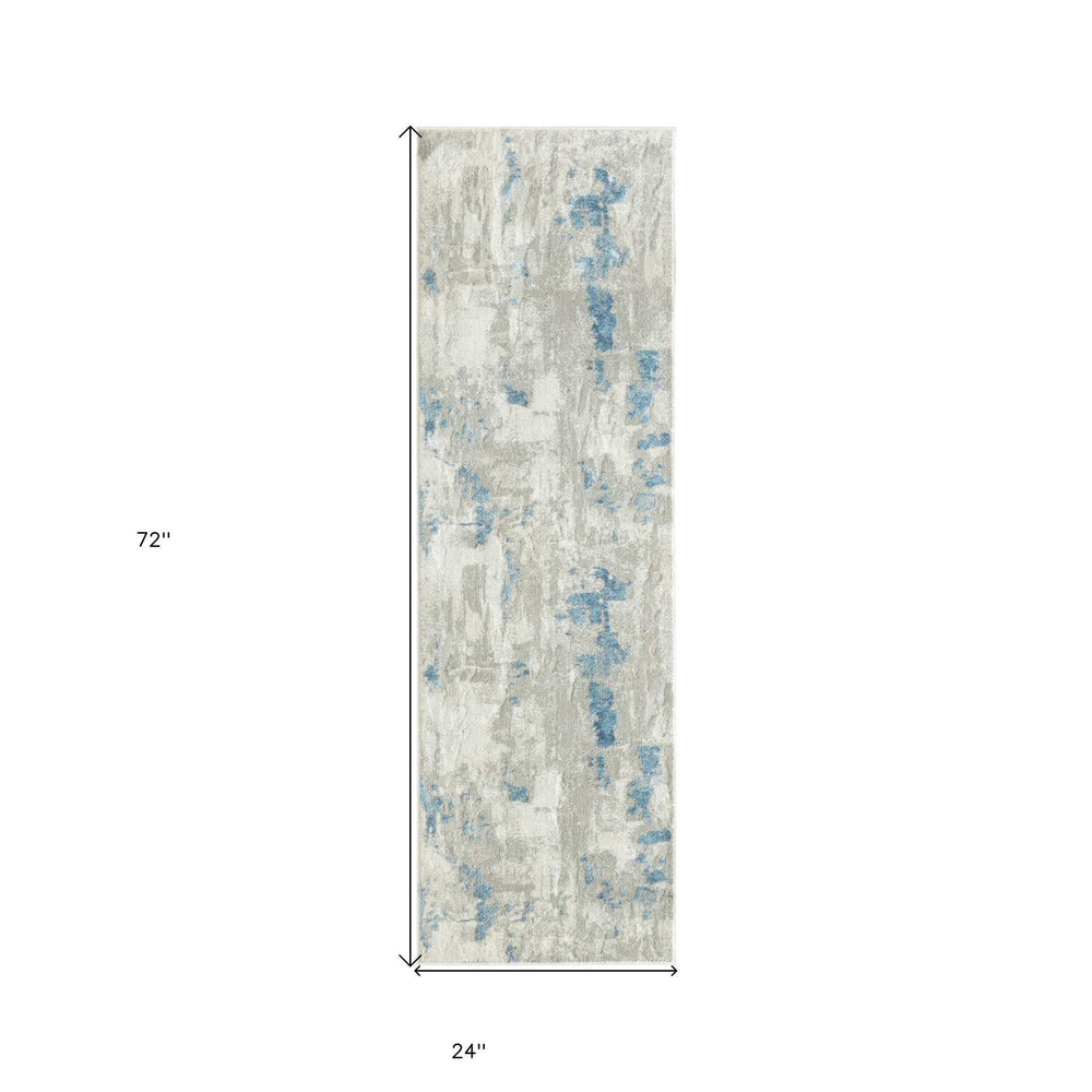 2' X 6' Ivory Gray And Blue Abstract Stain Resistant Area Rug - Homeroots - Flyclothing LLC