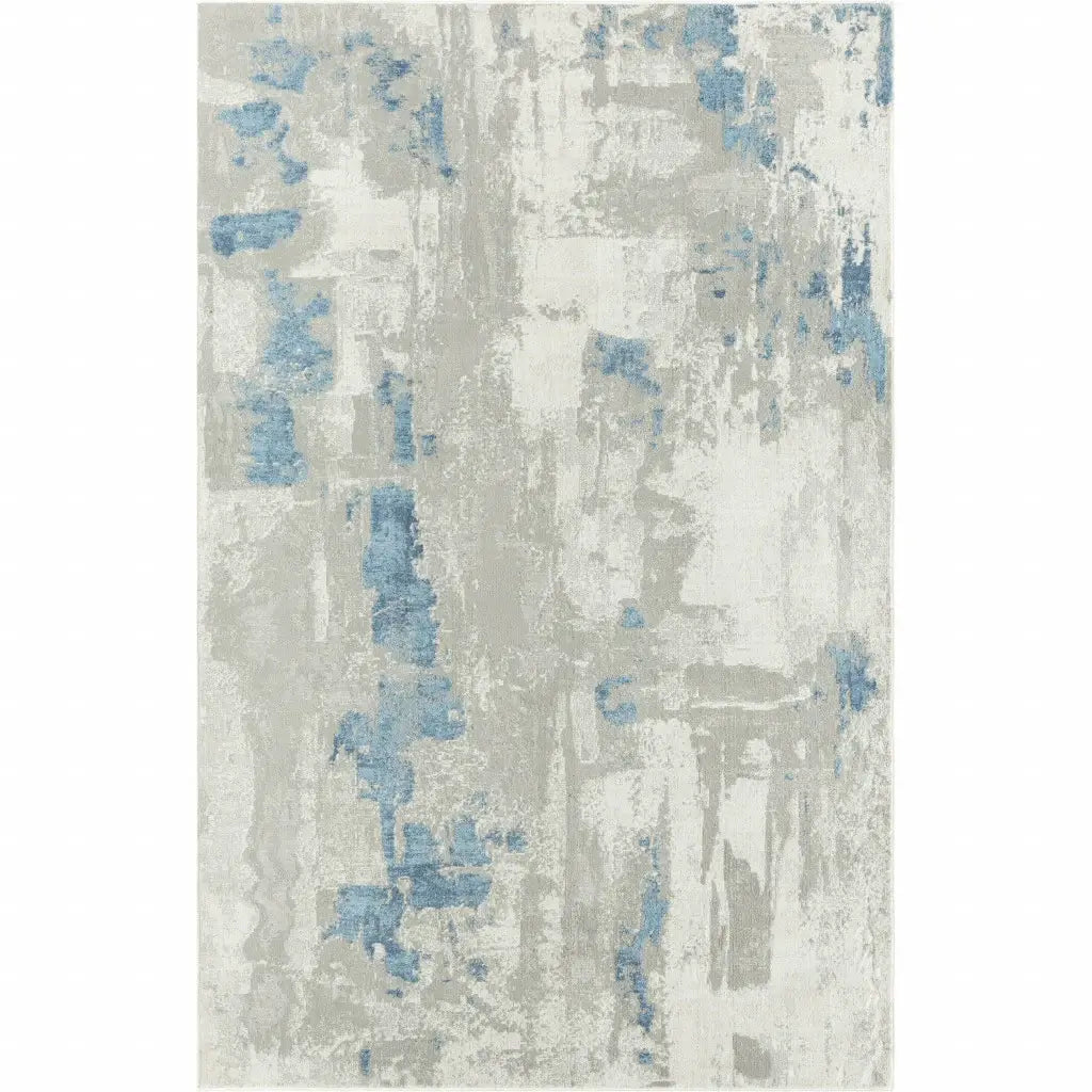 5' X 8' Ivory Gray And Blue Abstract Power Loom Stain Resistant Area Rug - Homeroots - Flyclothing LLC