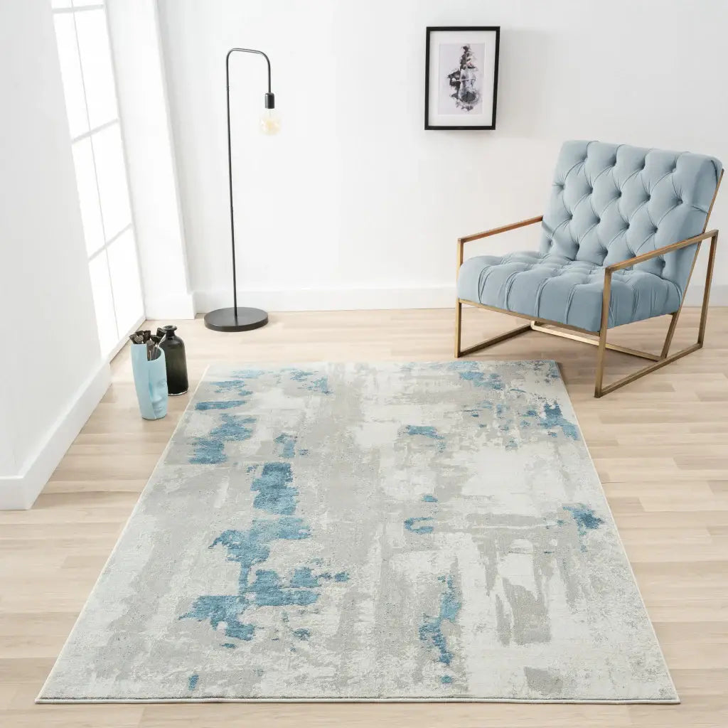 5' X 8' Ivory Gray And Blue Abstract Power Loom Stain Resistant Area Rug - Homeroots - Flyclothing LLC