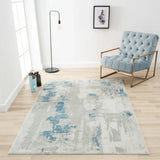 5' X 8' Ivory Gray And Blue Abstract Power Loom Stain Resistant Area Rug - Homeroots - Flyclothing LLC