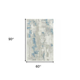 5' X 8' Ivory Gray And Blue Abstract Power Loom Stain Resistant Area Rug - Homeroots - Flyclothing LLC