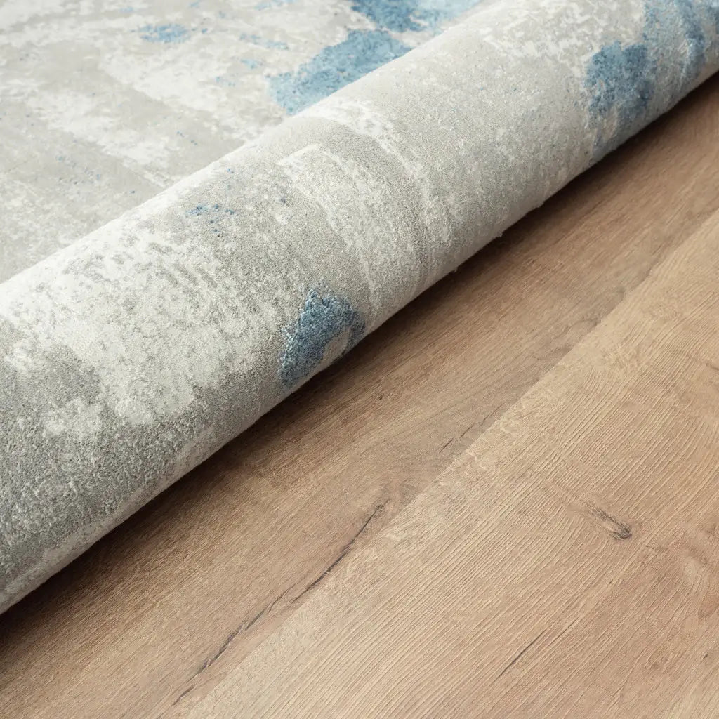 8' X 10' Ivory Gray And Blue Abstract Power Loom Stain Resistant Area Rug - Homeroots - Flyclothing LLC