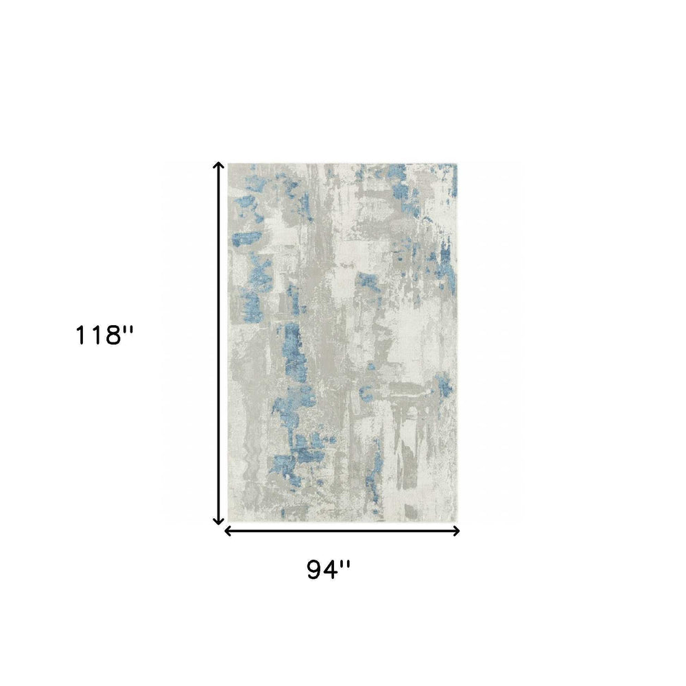 8' X 10' Ivory Gray And Blue Abstract Power Loom Stain Resistant Area Rug - Homeroots - Flyclothing LLC