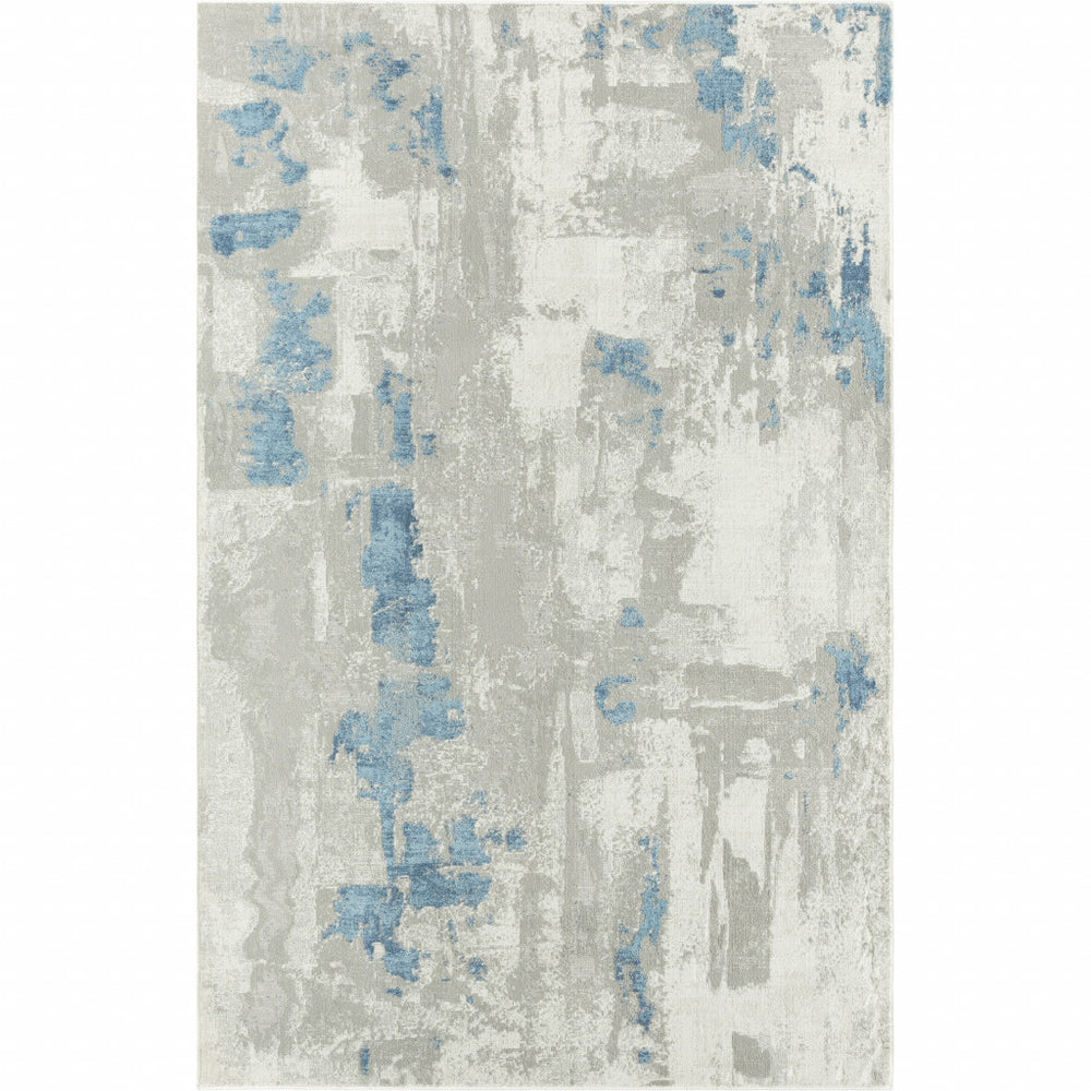 9' X 12' Ivory Gray And Blue Abstract Power Loom Stain Resistant Area Rug - Homeroots